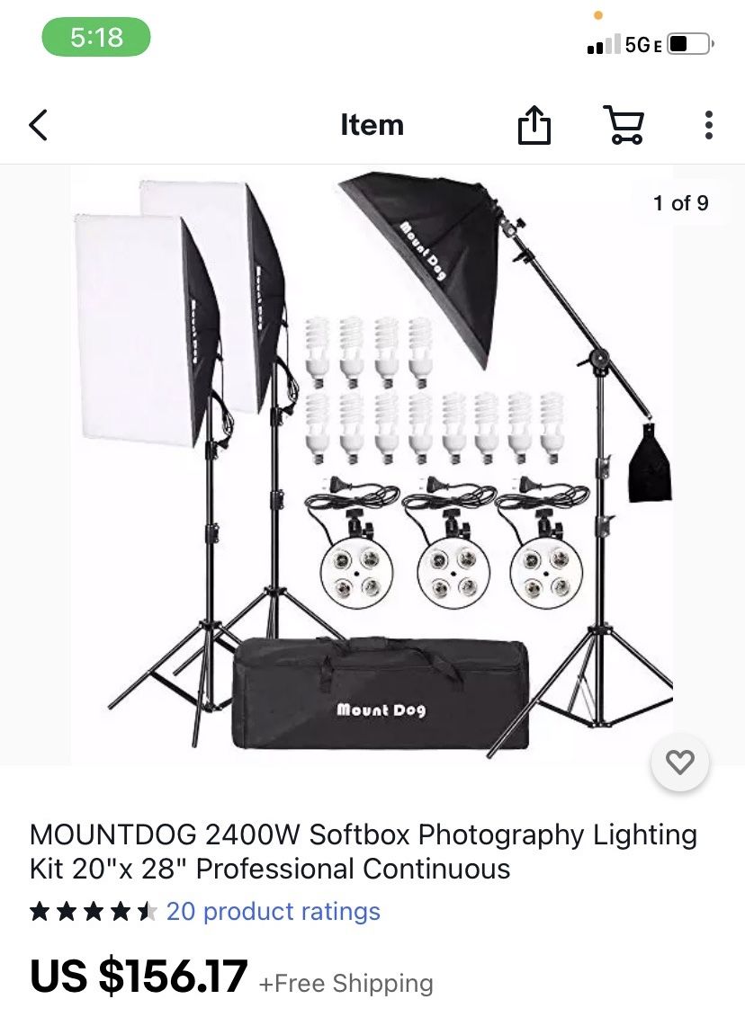 MOUNTDOG 2400w Soft box photography Lighting Kit 20”x28” Professional Continuous Studio Lighting Equipment With Boom Arm Hairlight And Carry Case
