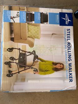 Medline Steel Rollator Walker with Seat, Burgundy, 350 lb. Weight Cap, 6” Wheels
