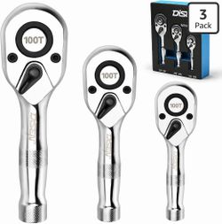 NEW 3-Piece Stubby Ratchet Set – 1/4”, 3/8”, 1/2” Drive | 100-Tooth | Brand New