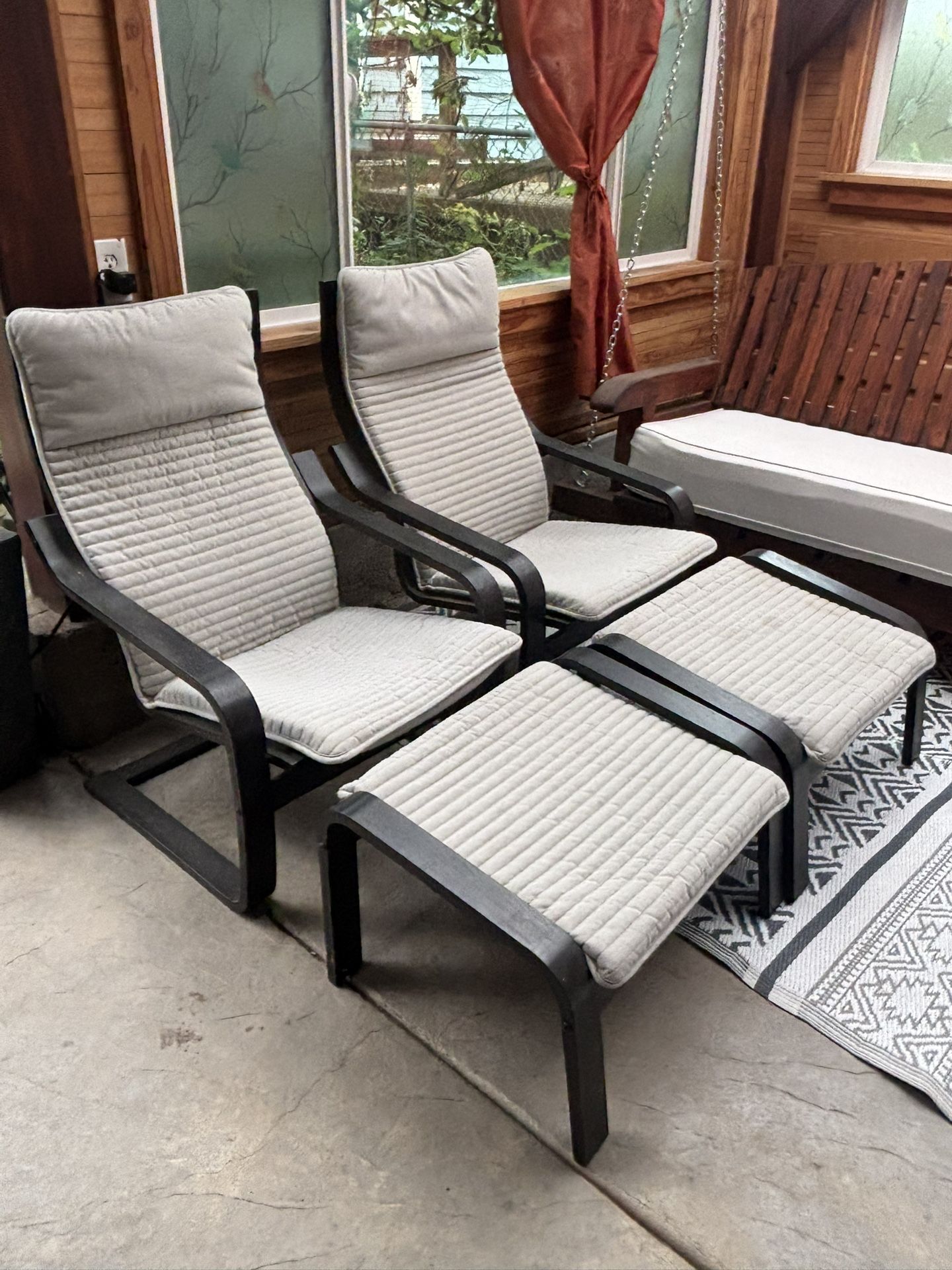 Set of 2 POANG Chairs + Ottomans