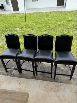4 Black Upholstered Counter Height Bar Stools Set