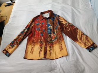 MENS SIZE XL EAGLE FLORAL USA FLAG BUTTON UP LONG SLEEVE SHIRT