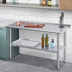 Profeeshaw Stainless Steel Prep Table NSF Commercial Work Table with Backsplash and Undershelf for Kitchen Restaurant 24x60 Inch