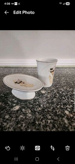 Vintage Elegance Soap Dish and Glass by Enesco 1978