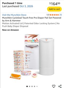 Sealed Brand new Munchkin CycloSeal Touch Free Pro Diaper Pail Set