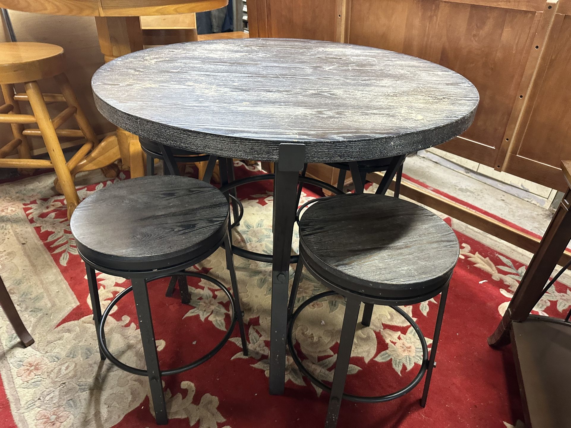 Gray Pub Top Dining Table And 4 Stools