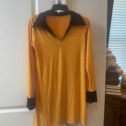Dance Costume Gold Sequined With black Velvet Like Trim 