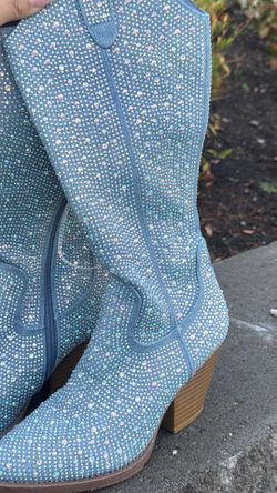 Blue Rhinestone Cowgirl Boots – Size