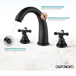 gotonovo 8 inch Widespread Bathroom Sink Faucet Fixtures Bathroom Faucets for Sink 3 Hole 2 Cross Handles Deck Mount with black and gold A8 BL