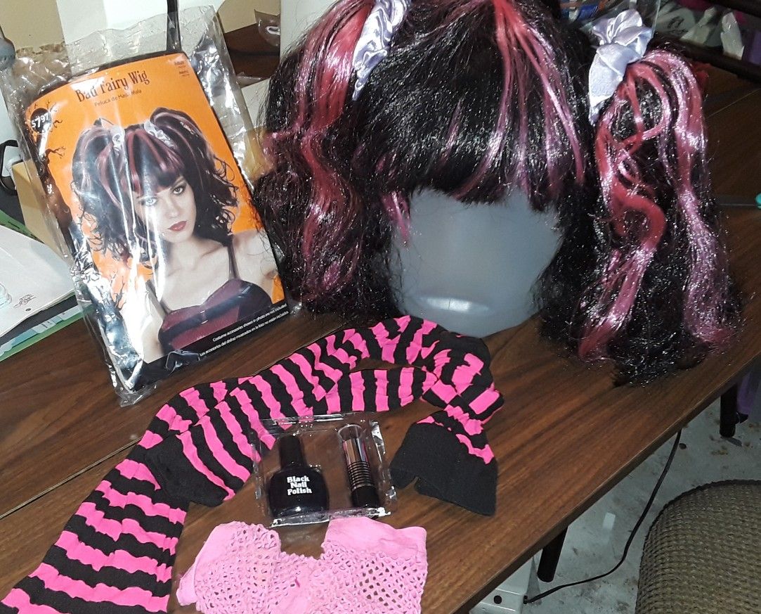 Bad Fairy Ladies 12/14 Halloween costume includes wig gloves stockings corset skirt Etc. 