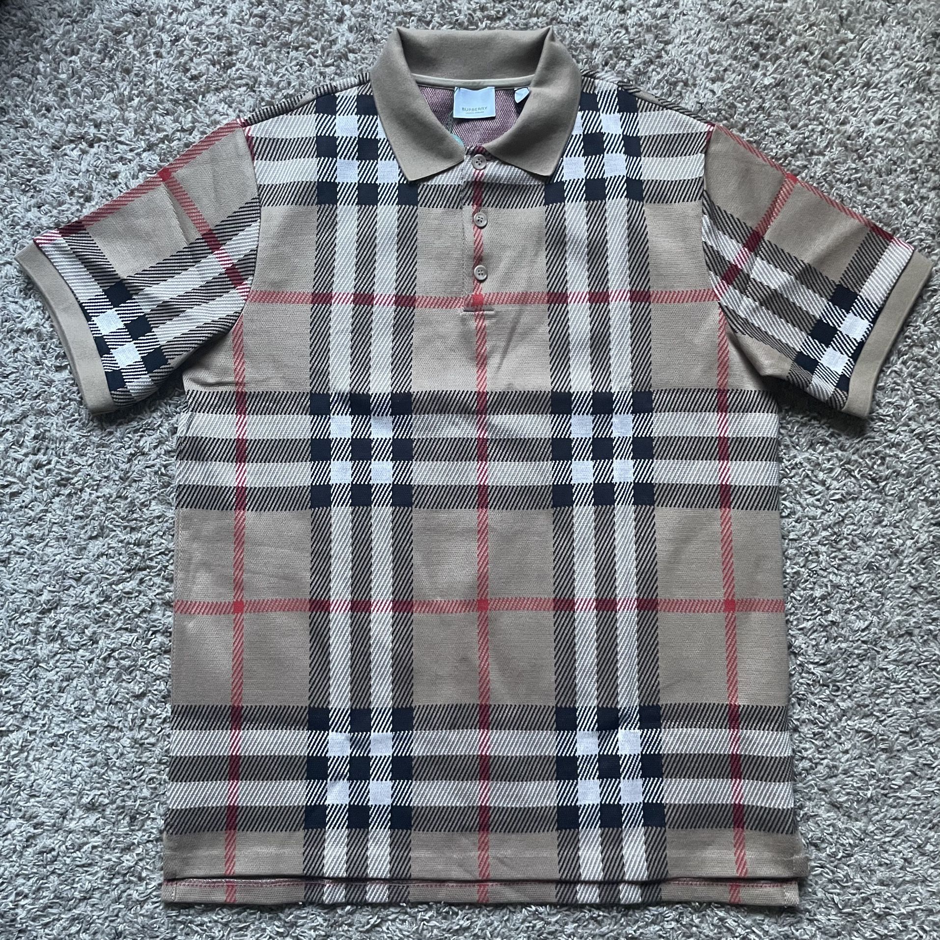 Burberry Check Cotton Jacquard Polo Shirt Archive Beige Size M