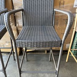 Outdoor Bar Stools Set of 2, Patio Bar Chairs with Armrests and Backrest Wicker Rattan (Dark Gray)  
