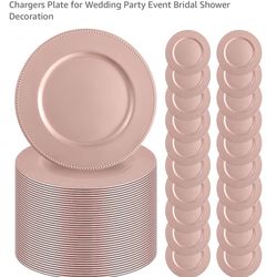 38 Pcs Rose Gold Charger Plates 13" Round Charger Plates Bulk Beaded Chargers for Dinner Plate Decorative