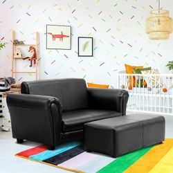 Black Kids Double Sofa With Ottoman-Black

