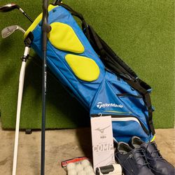 Golf: bag, rangefinder, shoes, glove, clubs & trainer