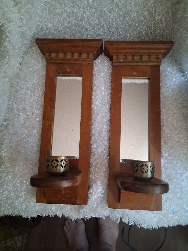 Vintage Solid Wood Mirror Candle Holders