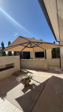 10 FT Cantilever Patio Umbrella with LED Lights – Sunbrella Fabric