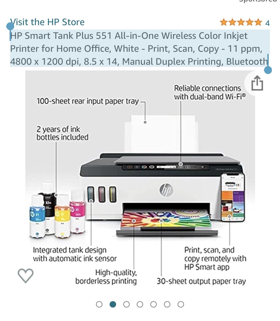 Wireless HP Smart Tank Plus 551 printer