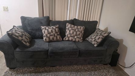 2 Matching Gray Sofas with Accent Pillows – Great Condition
