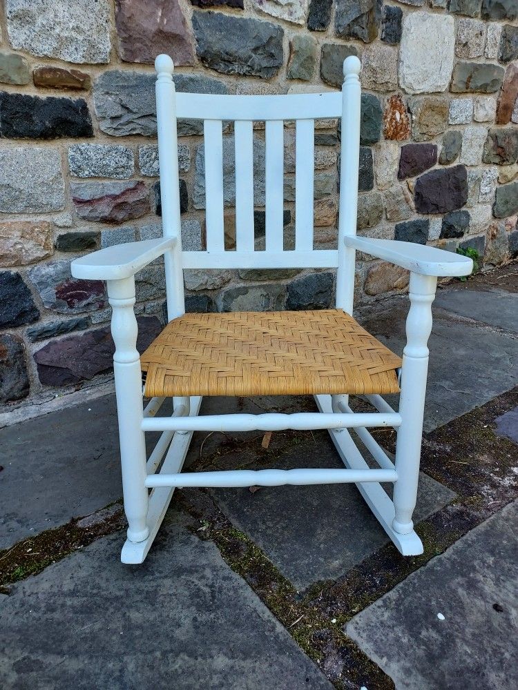 Vintage Porch Rocker With Restored Cane Seat