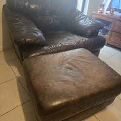 Large Leather Sofa Chair And Ottoman