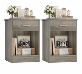 Rustic Gray Nightstand with Drawer & Shelf – New