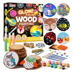 Kits Wooden Painting Craft Kit-Glow in The Dark- Arts and Crafts for Kids Ages 6-12 Wood Slices with Art Activitiy Supplies, Wood Crafts for Boys Girl