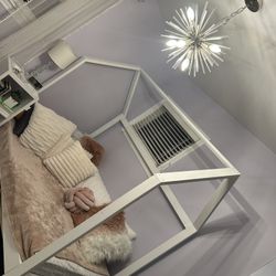 Modern Custom White Wood Twin Bed & Mattress 