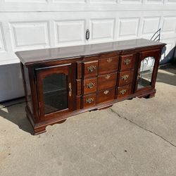 Dark Wood Buffet Cabinet w Glass Doors