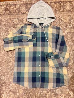 Plaid Flannel Shirt with Gray Hood XL