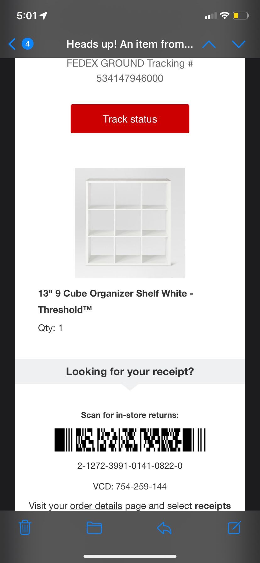 13 Inch White, Nine Cube Organizer $50