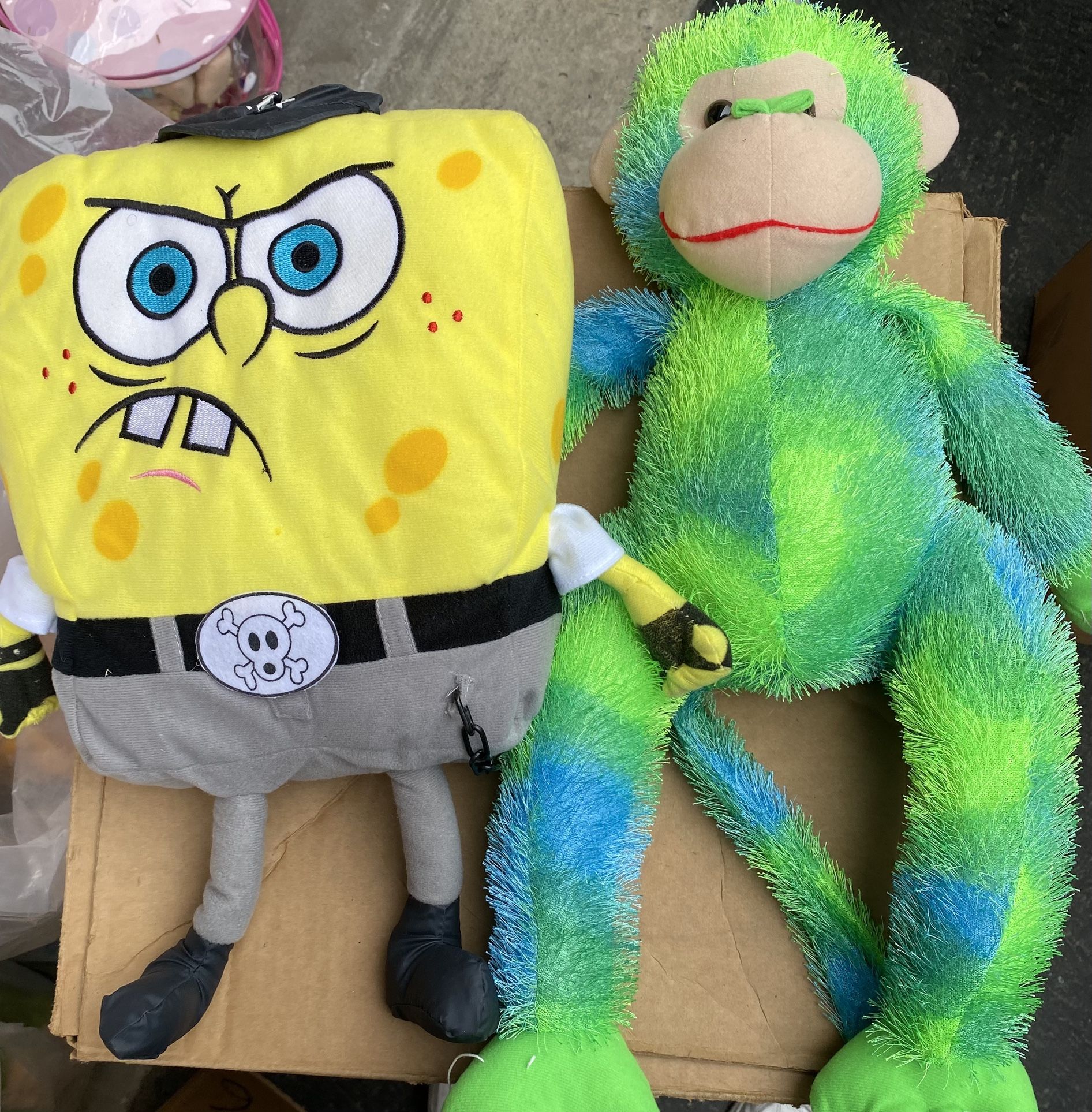 Large Sponge Bob & Monkey both for $8