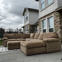 Large Brown Sectional Couch With Ottoman Sala Free Delivery 