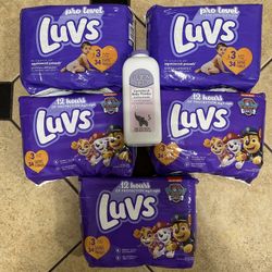 5 Packs Of Luvs Size 3 Diapers And Large Powder ALL For $30 