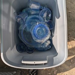 Antique Blue Glass $100 For All 8 Set Of Plates Bowls Dishes Wine Glasses 