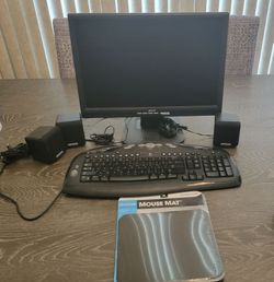 Monitor, new mouse pad, speakers, wired keyboard