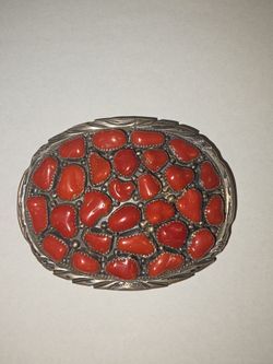 Handmade indian belt buckle coral