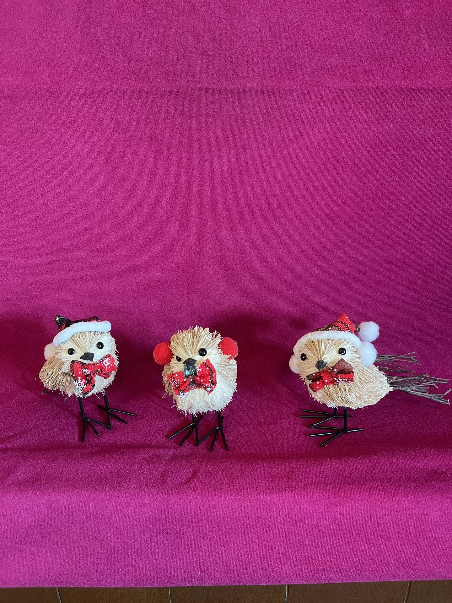 Lot Of 3 Woodland Bird Christmas Standing Figures Twig & Straw Bristle