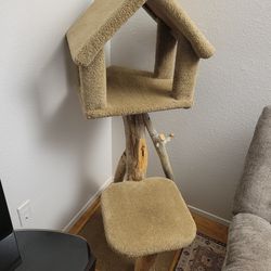 Sturdy Driftwood Cat Tree – Real Wood + Carpet, Unique Rustic Modern