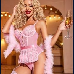 Garter Lingerie Set Lace Strappy Teddy