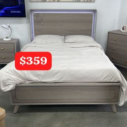 Gray LED On Headboard Queen Size Bed Frame - Mattress Sold Separately 