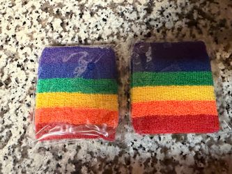 Rainbow pride sweat wristbands.
