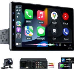 10.1" Wireless Single Din Car Radio Stereo with Apple Carplay Android Auto Touch Screen, Car Play Audio Receivers Headunit, Bluetooth 5.3, Backup Came