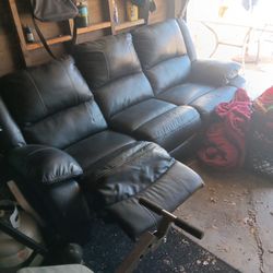 Reclining Couch Leather Black