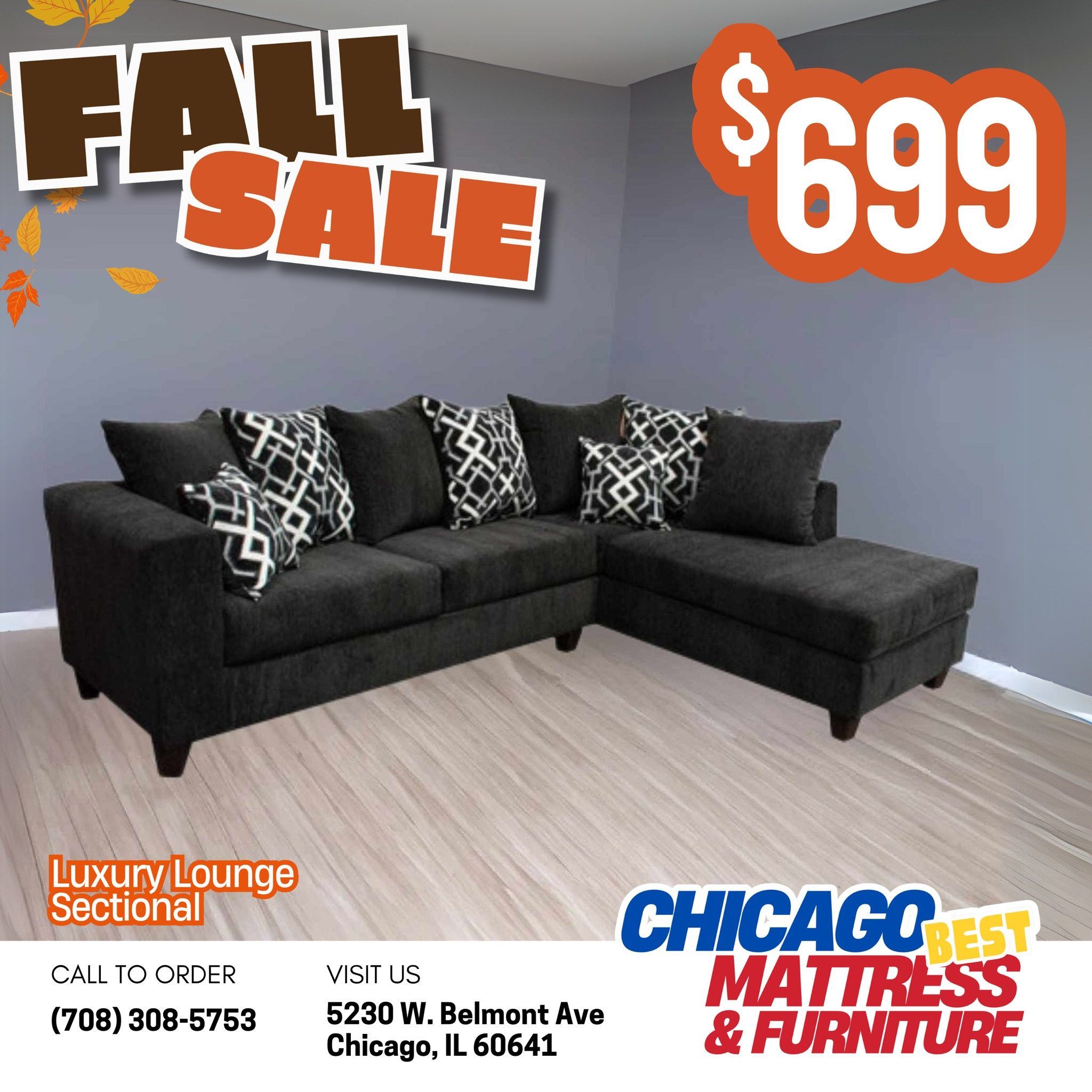  Dark Onyx Sectional with matching pillows