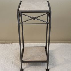 Italian Made Square Top Hammered Bronze Solid Metal Wrought Iron And Tile 2 Tier Plant Stand End Table Outdoor Patio Porch