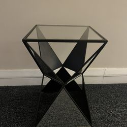 Abstract Black Steel And Glass Side Table 