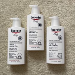 Eucerin Baby Unscented Baby Shampoo and Body Wash, Tear Free Baby Shampoo and Wash, 13.5 Fl Oz Pump Bottle (3) For $28