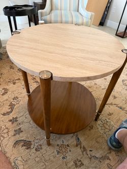 Two-Tier Round Side Table with Stone Top