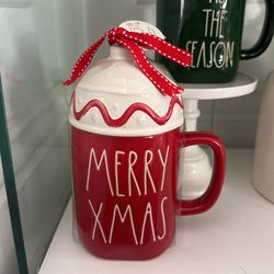 Rae Dunn “MERRY XMAS” Red Mug With Whipped Cream Topper